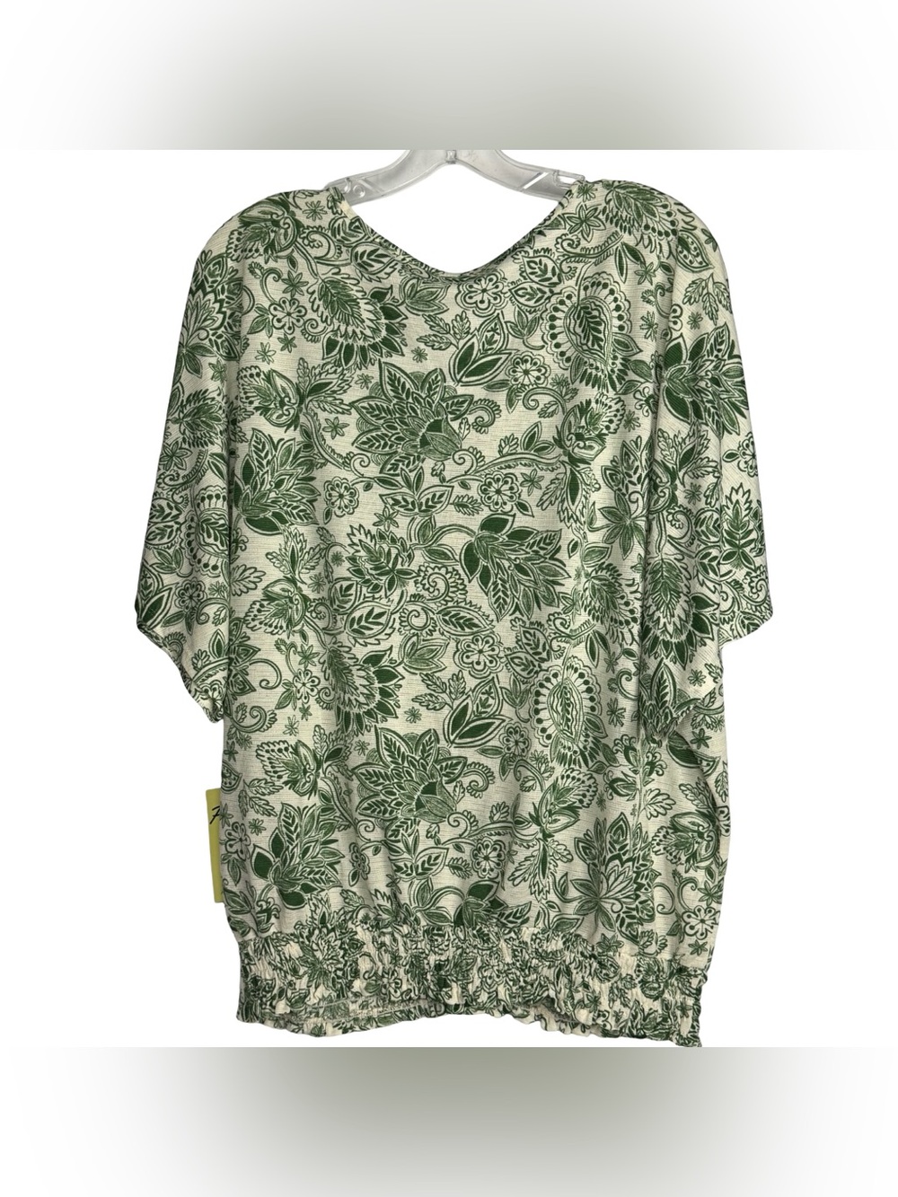 PerSeption Boho Green Floral Lace Trim Blouse Top 2X Smocked Hem Flattering - Picture 2 of 2